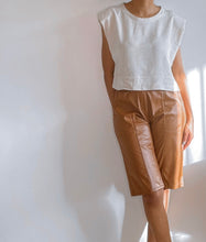 Load image into Gallery viewer, COGNAC FAUX LEATHER BERMUDA SHORTS
