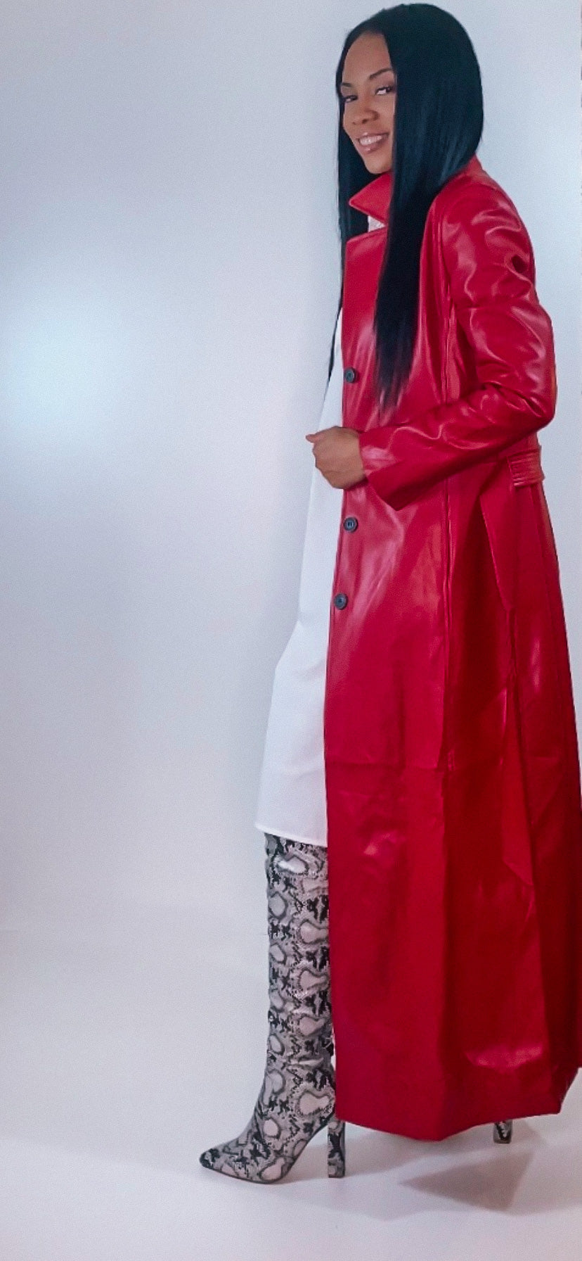 RED LEATHER TRENCH COAT